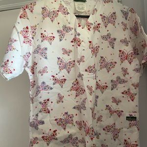 Butterfly Scrub Top Size Small Runs Big